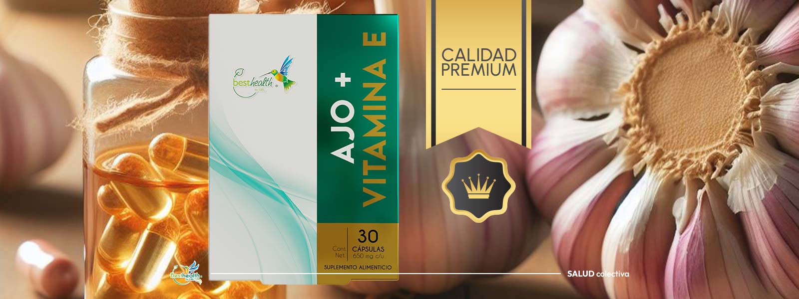 Ajo más Vitamina E 30 cápsulas BEST HEALTH 1 AJO VITAMINA 2 BANNER PRINCIPAL