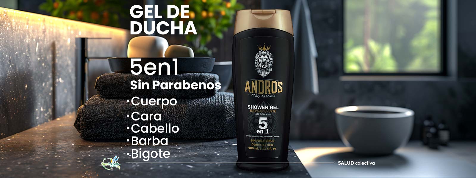 Shower Gel 400ml ANDROS Gel de ducha Jabón líquido para hombres cuerpo 1 ANDROS gel de ducha para caballero sin parabenos gel corporal andros gel para banarse refresca tu piel cara cabello y barba banner principal