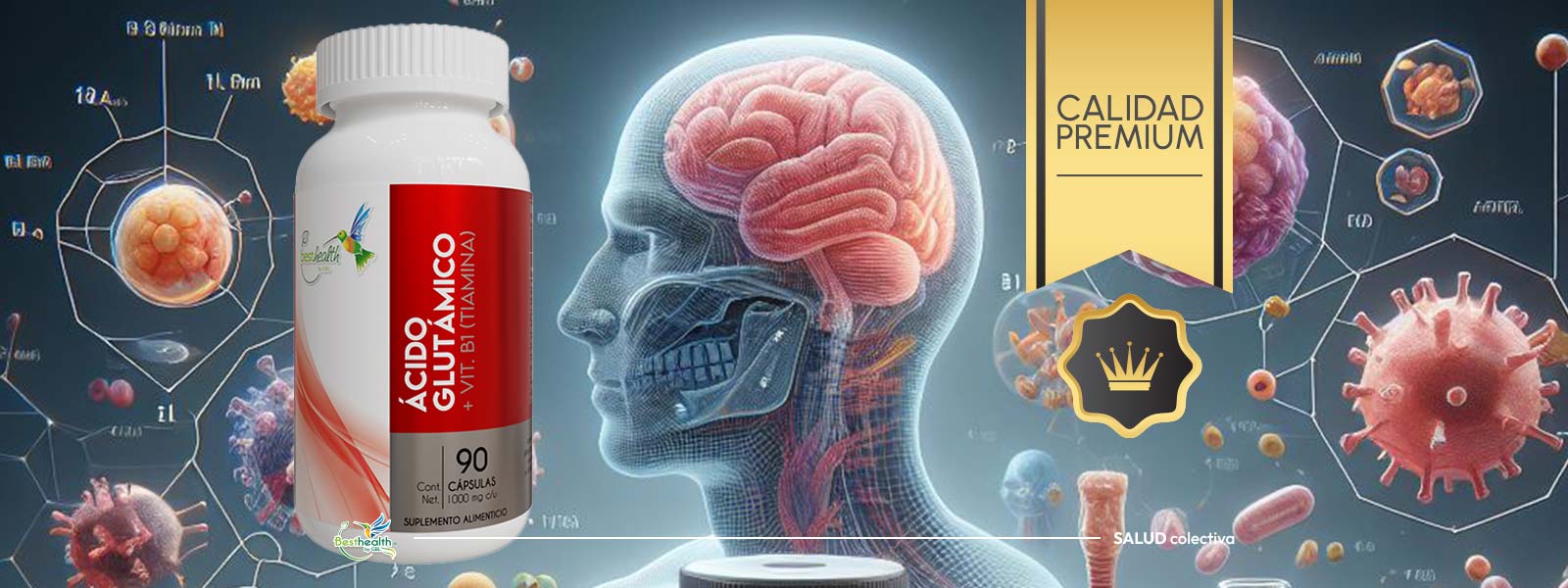 Ácido Glutámico con Vitamina B1 Tiamina 90 Cápsulas BEST HEALTH 1 Acido Glutamico con Vitamina B1 Tiamina 90 CAPSULAS BEST banner principal